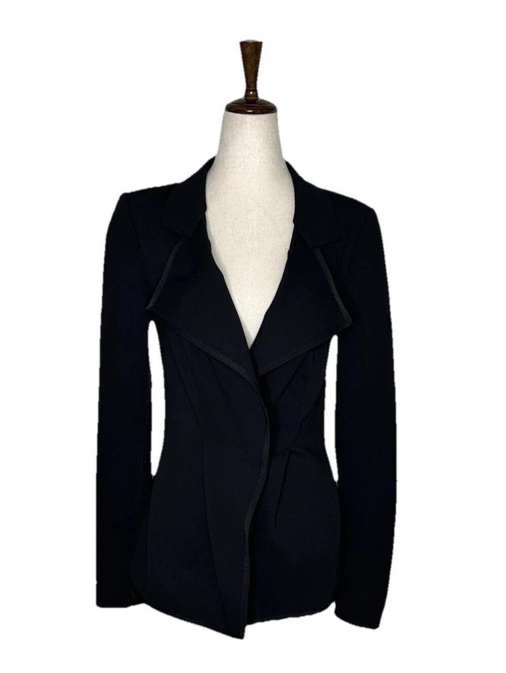 Donna Karan New York Black Draped Structured Blazer Jacket 4 Luxury Mesh Panels